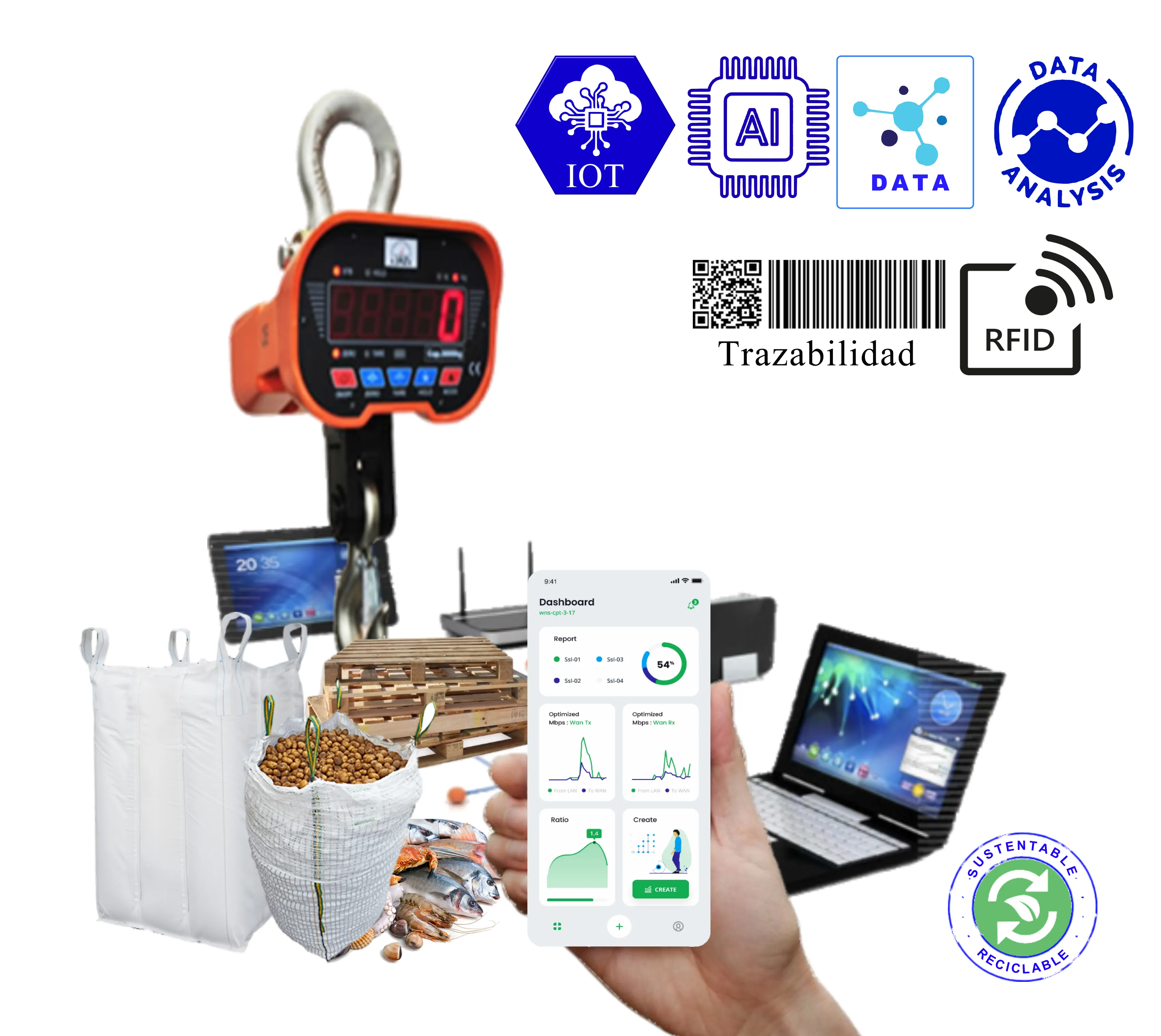 Balanza colgante para faena en terreno uso con maxi saca 